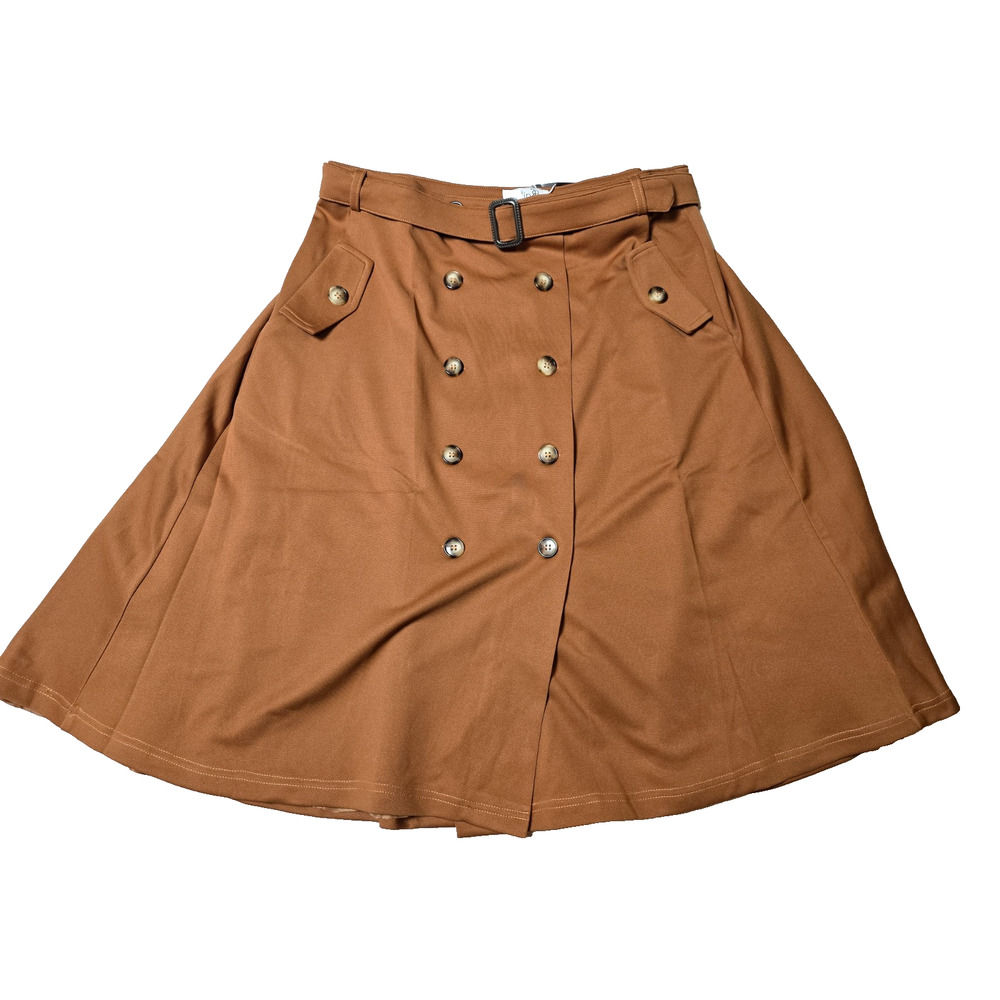 Tulip B Midi A-Line Skirt Belted Double Breasted Button Front & Pockets Large - Picture 3 of 7